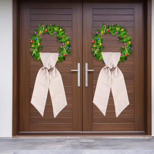 2 Pack Brown Stripe Wreath Sash for Front Door Monogram Embroidery