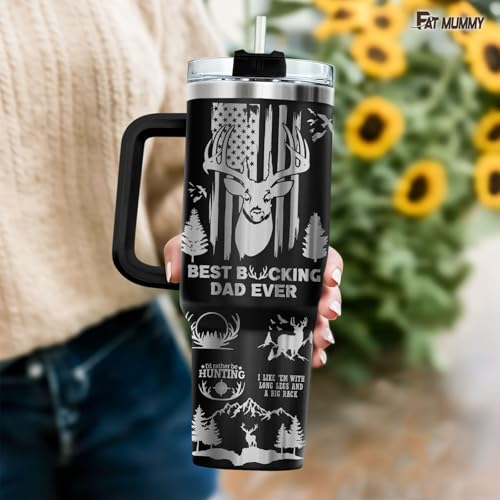 40oz Deer Hunting Tumbler with Handle – Funny Gift for Dad, Outdoorsman