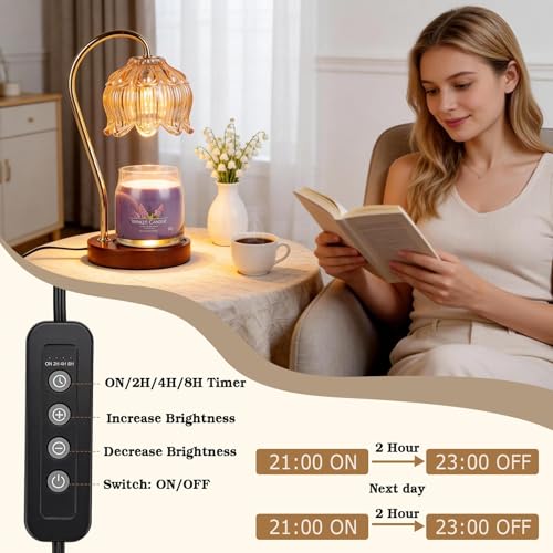 Flower Dimmable Candle Warmer Lamp with Timer for Jar Wax Candles