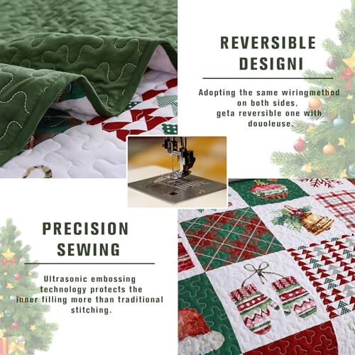 Mybedsoul King Size Christmas Quilt Set - Holiday Patchwork Bedding with Pillowcases