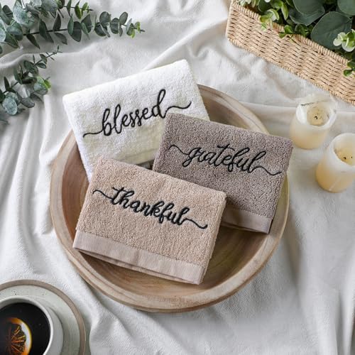 3-Piece Farmhouse Fingertip Towel Set - 100% Cotton Embroidered Hand Towels