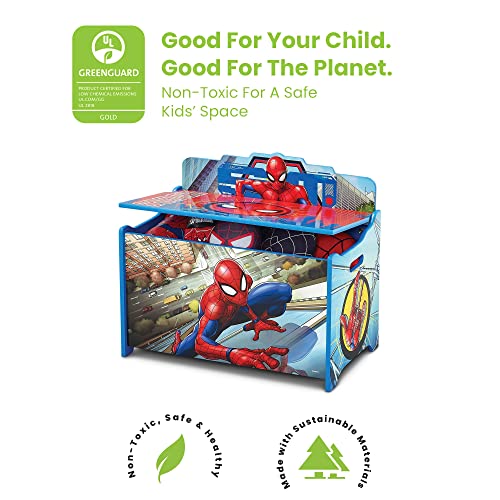Wooden Superhero Toy Box with Safety Lid, Kids Storage Chest