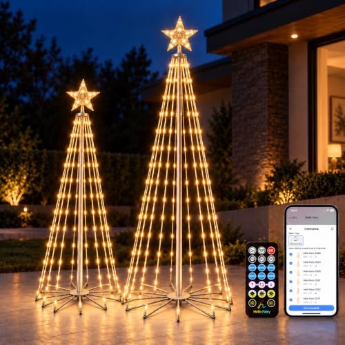 2-Pack Cone Christmas Trees - 5ft & 6ft Outdoor Holiday Decor with Warm White LEDs