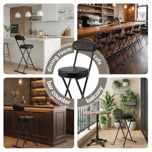 24-Inch Portable Folding Bar Stool with Backrest, Heavy Duty Collapsible Chair