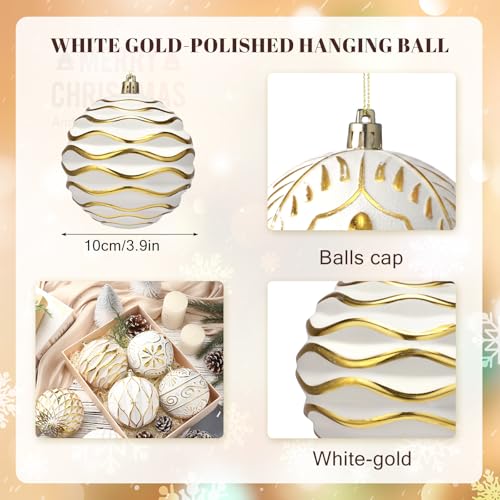 Soulchen White Gold Christmas Ornaments 4-inch Shatterproof Holiday Decor Set of 6