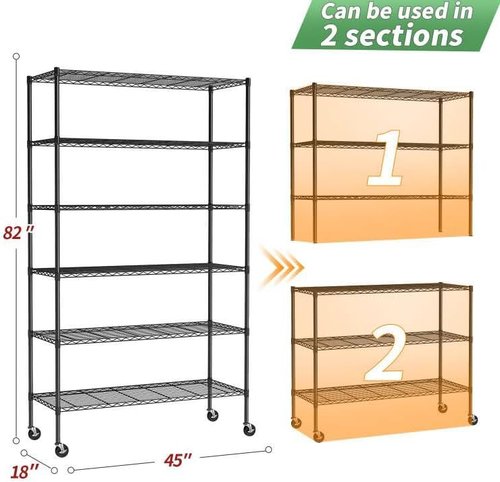 BestOffice 6-Tier Metal Storage Shelves - Adjustable Wire Shelving Unit with Wheels | 2100 lbs Capacity, Black
