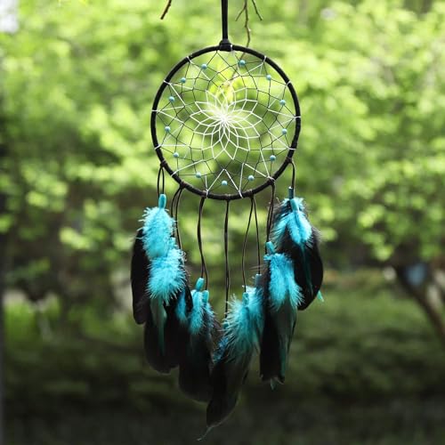 Handmade Blue Feather Dream Catcher Wall Hanging Decor 18-Inch