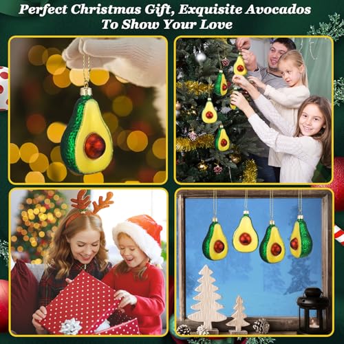 Avocado Glass Christmas Ornaments — 12-pack, 4in Glitter Green Decorations