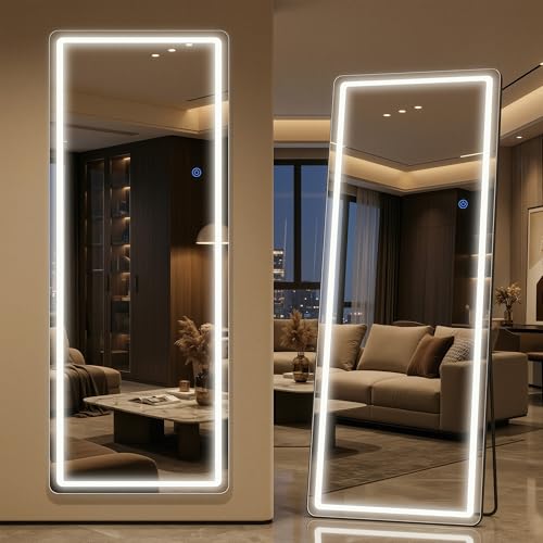 LED Full Length Mirror 58" x 18" Lighted Body Mirror with 3-Color Dimming
