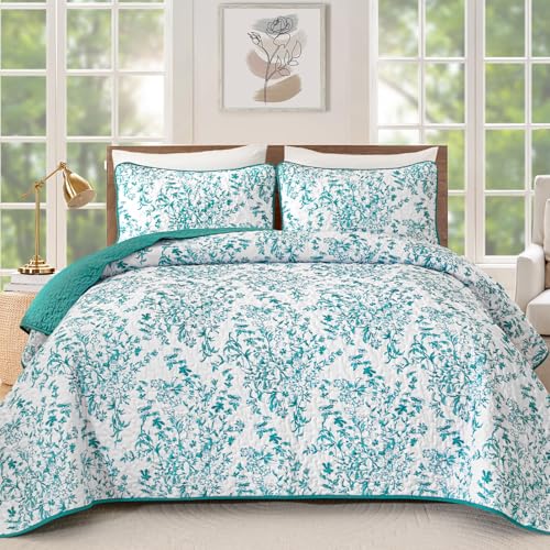 Botanical Floral King Quilt Bedding Set - 3-Piece All-Season Bedspread