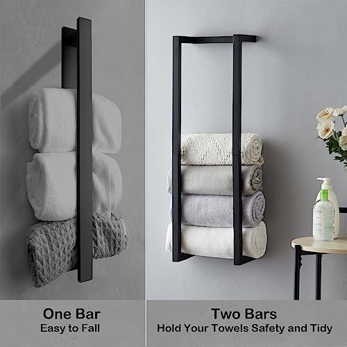 Wall Mounted Metal Towel Rack for Rolled Bath Towels - Black Bathroom Organizer