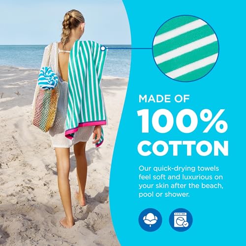 Oversized Striped Beach Towels - 30" x 60" Soft Cotton Pool Towel, 4 Pack