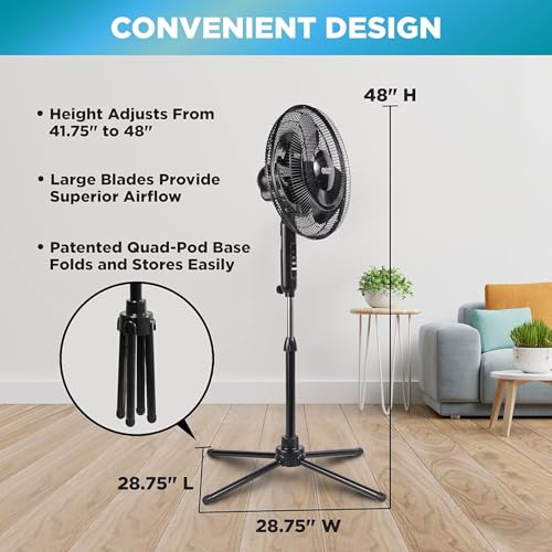 Comfort Zone 16-Inch Electric Oscillating Pedestal Stand Fan