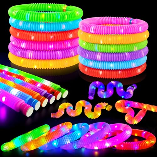 Kannove Light Up Pop Tubes LED Glow Sticks Fidget Toys for Kids