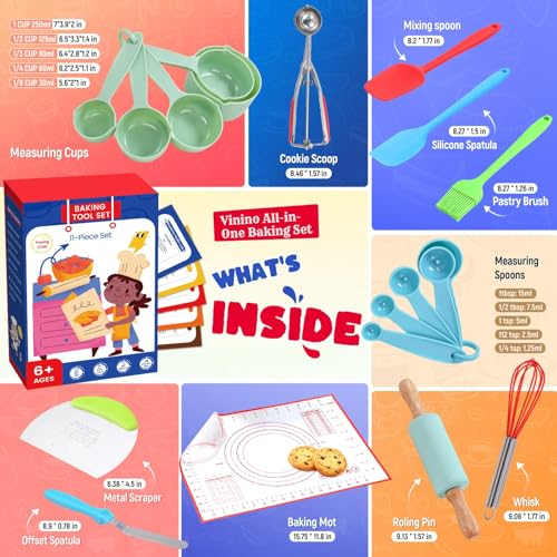 11-Piece Kids Baking and Cooking Set with Utensils and Cookbook