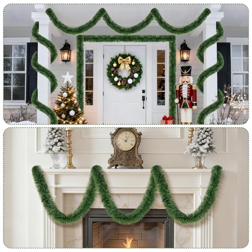 50ft Artificial Green Christmas Garland - Soft PVC Indoor & Outdoor Greenery