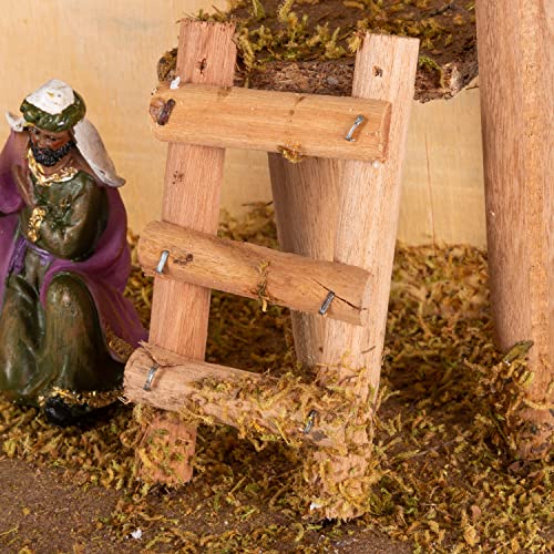 15.25-Inch Nativity Scene Stable with 9 Resin Figurines Christmas Decor