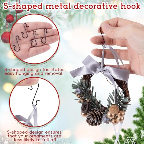 100 Pack Black Metal Christmas Ornament Hooks - Small S-Shaped Hangers
