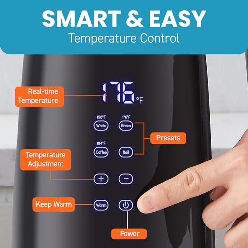 Elite Gourmet 1.8 Quarts Dual-Wall Cool-Touch Electric Tea Kettle with Touchscreen