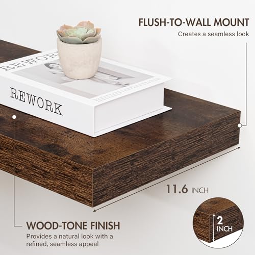48-Inch Floating Shelves, 12-Inch Deep Wall-Mounted Rustic Wood Shelving