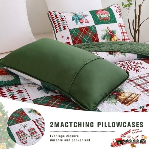 Mybedsoul King Size Christmas Quilt Set - Holiday Patchwork Bedding with Pillowcases