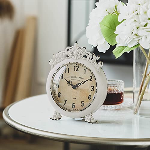 Vintage Small Table Clock, Rustic French Farmhouse Shelf Desk Clock