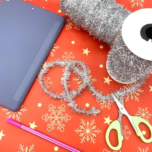 50-Yard Silver Metallic Tinsel Garland Ribbon for Christmas Tree & Party Decor