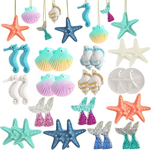 Resin Ocean-Themed Christmas Ornaments - 40 Pieces Sea Creatures Decor