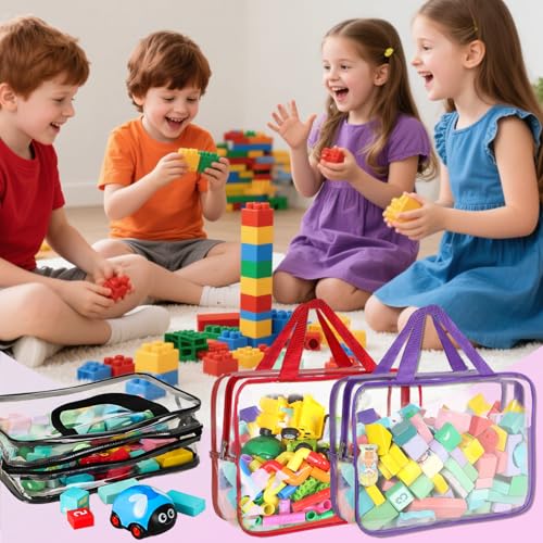 6 Pack Clear Toy Storage Bags with Labels - Large Waterproof Zipper Pouches
