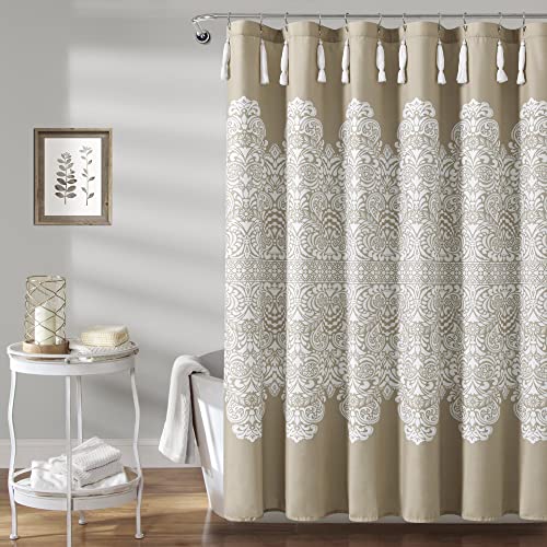 Lush Decor Boho Medallion Shower Curtain Single 72" W x 72" L Neutral - Boho Shower Curtains for Bathroom Decor - Beige Bathroom Curtain