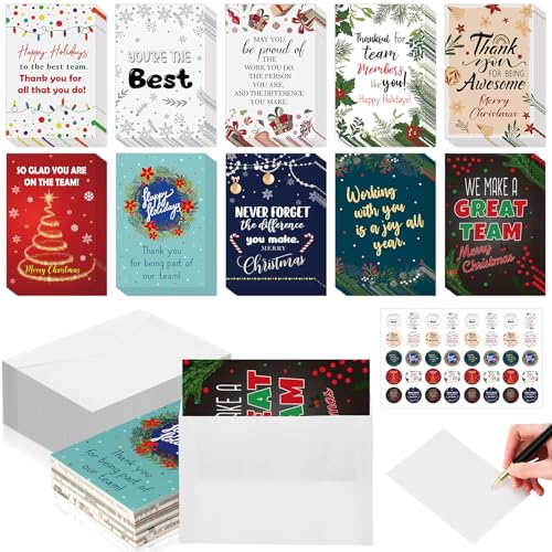 Dunzoom 100-Count Christmas Employee Appreciation Cards with Envelopes & Stickers (Traditional)
