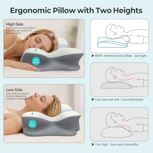Contour Memory Foam Neck Pillow for Pain Relief - Ergonomic Design for All Sleep Positions