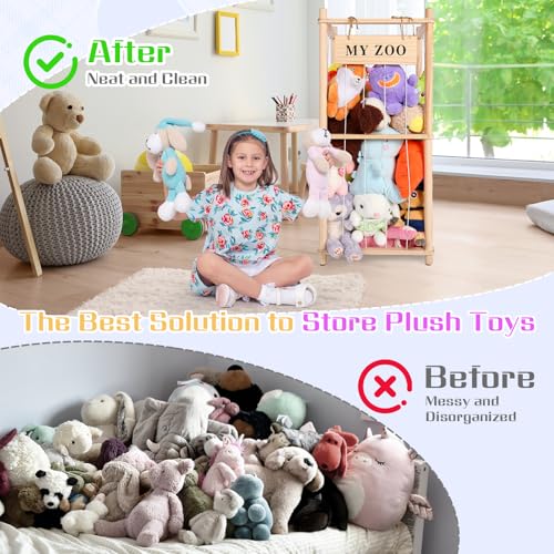 Wooden Stuffed Animal Storage Zoo with Elastic Cords, Small Toy Organizer