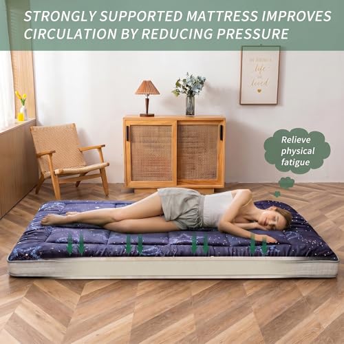 Full Size Japanese Floor Futon Mattress, Quilted Moon and Star Sleeping Pad