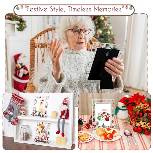 Handepo 4-Pack 4x6 Inch Metal Christmas Picture Frames with HD Glass Front