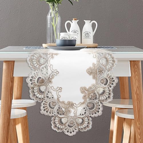 Off White 16 x 108 in Vintage Lace Macrame Table Runner – 108in / 16in Wide