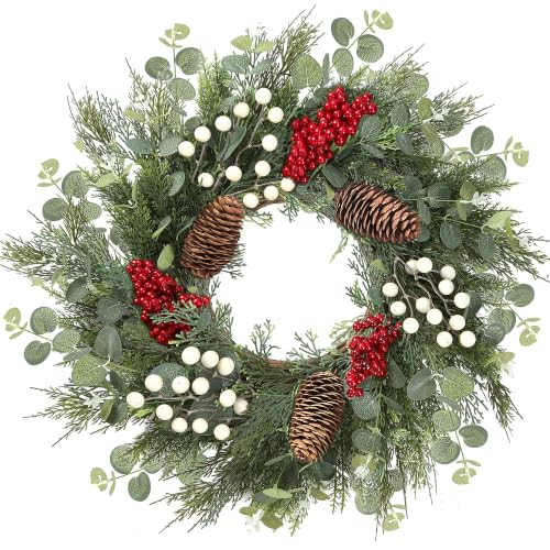 22-Inch Artificial Christmas Wreath for Front Door with Pinecones