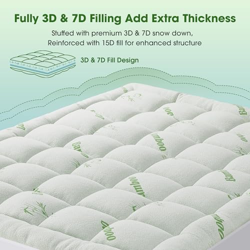 GRUSIGN Cooling Bamboo Mattress Pad - Full Size Pillow Top Topper, Green