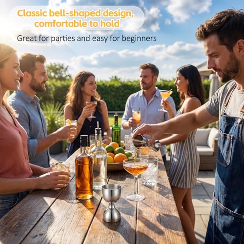 LOYIM 1 oz & 2 oz Stainless Steel Bell Jigger Set - 6-Piece Cocktail Measuring Tools