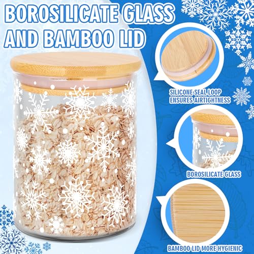 Christmas Snowflake Glass Storage Jars with Airtight Bamboo Lids – 3-Piece Candy & Cookie Canisters