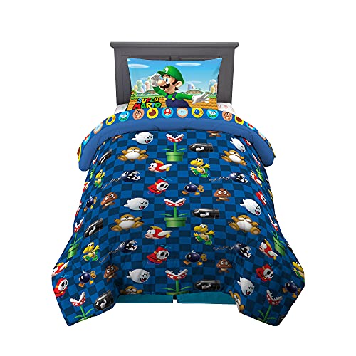Super Mario Kids Twin Bedding Set 4 Piece Reversible Comforter & Sheets by Franco - Official Licensed