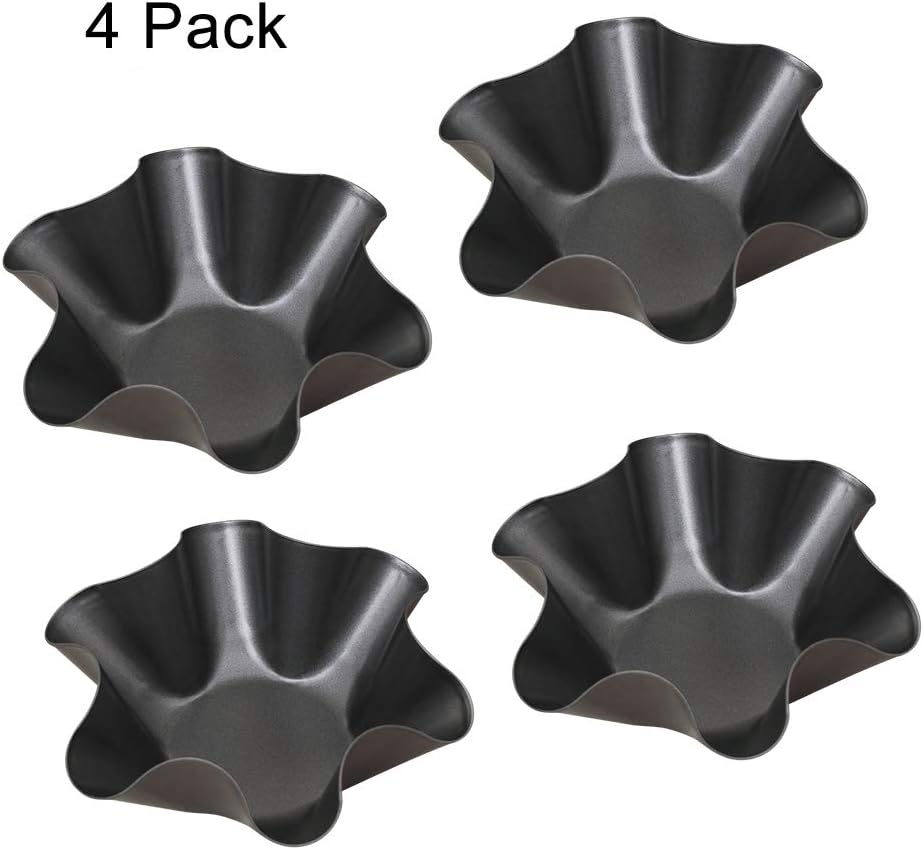 Skiennix Taco Salad Bowl Maker Set - 4 Pack Nonstick Carbon Steel Tortilla Pans | Large 6-Petaled Flower Design
