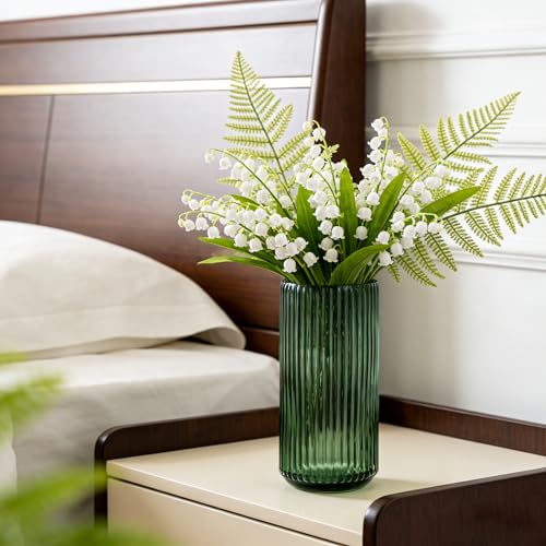 7.5 Inch Green Glass Flower Vase - Thickened Cylindrical Table Decor
