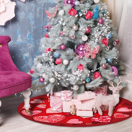 48-Inch Valentine's Day Heart Tree Skirt - Red & Pink Holiday Mat Decor