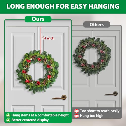 14-Inch Over the Door Wreath Hangers - Heavy Duty Metal Hooks (4-Pack, White)