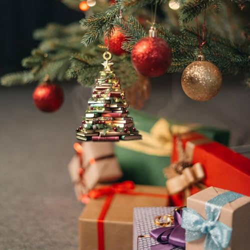 Star Christmas Book Tree Ornament - Acrylic Book Lover Decoration for Holiday Tree