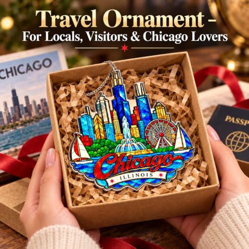 Centoleo Chicago Skyline Travel Ornament – 4.7 In Flat Acrylic, Hanging Chain Included