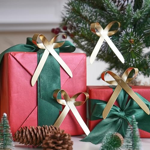 FESTGLOX Gold Metal Christmas Tree Bow Ornaments Set - Tree Topper Decoration