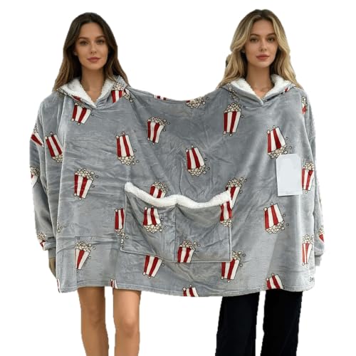 Gaorui Gray Two-Person Hooded Flannel Pajama Blanket Set