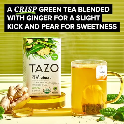 TAZO Organic Green Tea, Green Ginger, 96 Total Tea Bags (16ct - Pack of 6)